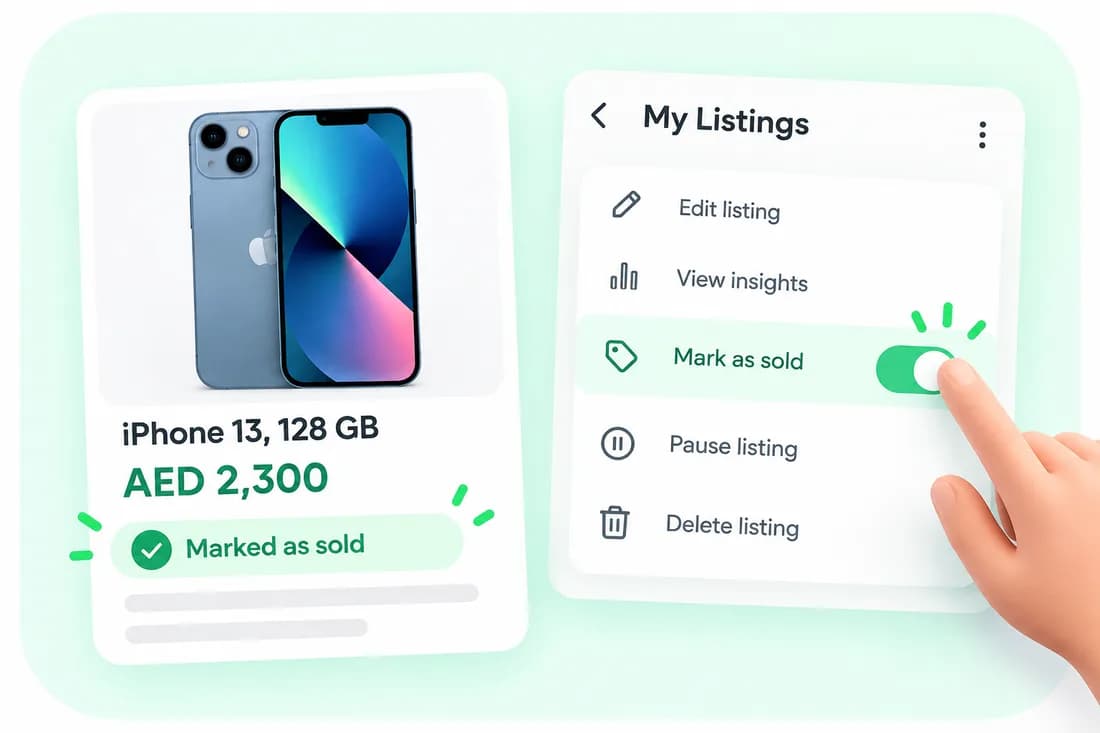 An iPhone ad marked as sold from the My Listings menu