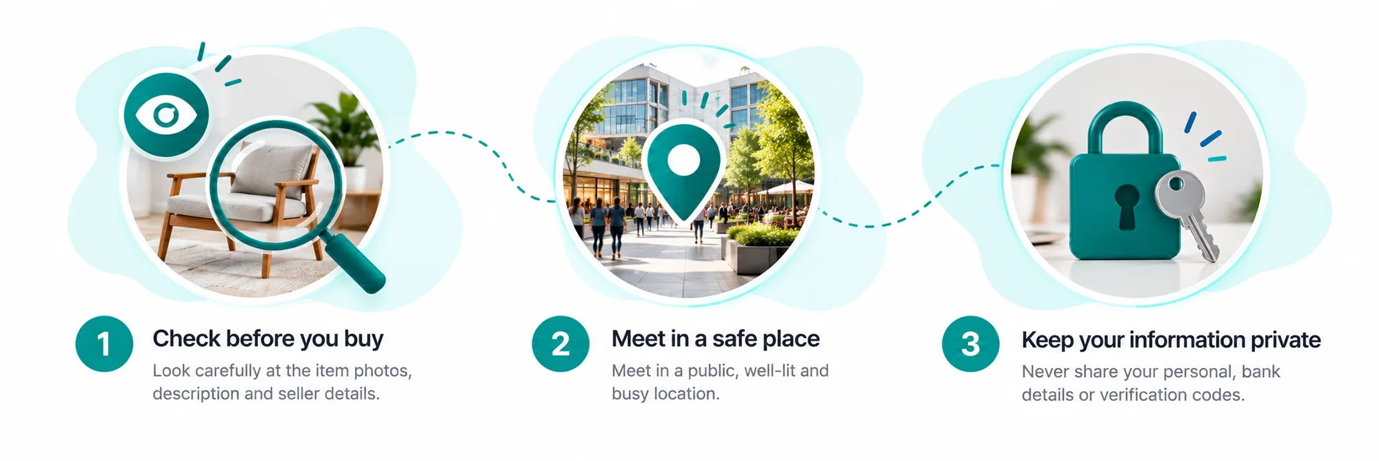 Three golden rules: check before you buy, meet in a safe place, keep your information private